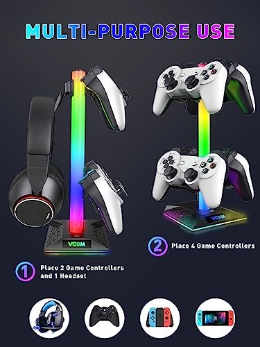 V VCOM RGB Gaming Headphones Stand with 2 USB Ports Headset Stand with 10 Light Modes and Non-Slip Rubber, Suitable for All Earphone Accessories, Best Gift for Husband, Kids, Boyfriend - Image 3