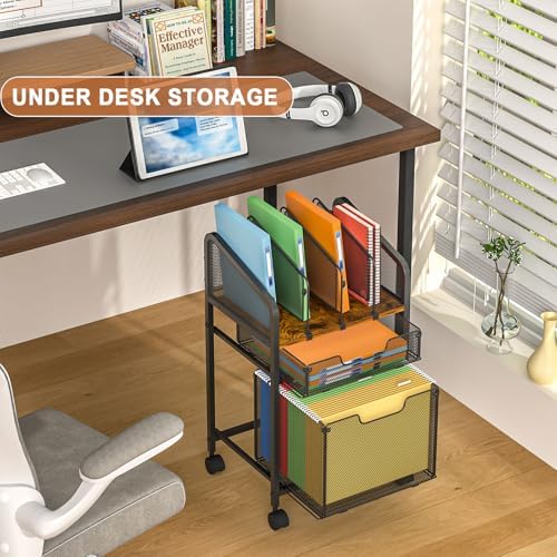 Rolling File Cabinet with Adjustable Dividers, Mobile Filing Cabinet with 2 Storage Drawers on Lockable Wheels, Hanging File Organizer Beside Under Desk for Office, Home（Patent Pending） - Image 5