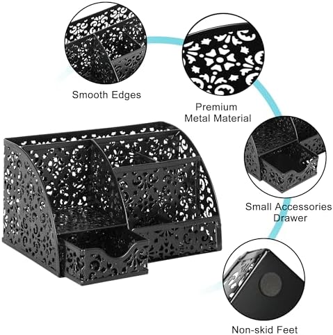 EasyPAG Desk Organizer and Pen Holder for Desk, Mesh Office Supplies Storage Caddy with Drawer for Small Space, Desktop Organizer for Home Office, Black - Image 4