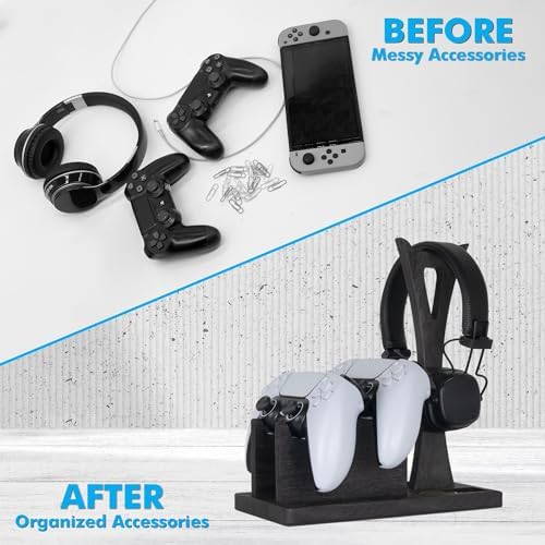 Gamer Gifts for Men Teenage Boy Controller Holder & Headphone Stand, Stylish Gaming Accessories Setup Controller Stand Headset Stands, Unique Gifts for Gamers to Organize Gaming Equipment - Image 4