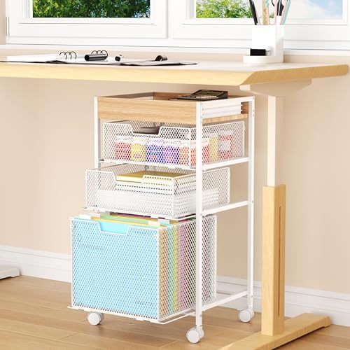 Rolling File Cart with Drawers - 4 Tier Under Desk Storage Craft Rolling Organizer Cart - Office Storage &Organization, Mobile Metal Filing Cabinet for Office and Home White - Image 2