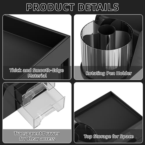 Marbrasse Desk Organizer with 2 Drawer, 360°Rotating Pen Holder, Desk Organizers and Accessories with 6 Slots Pencil Holder + 2 Drawer, Art Supply Storage Box Caddy for Office (Black) - Image 5