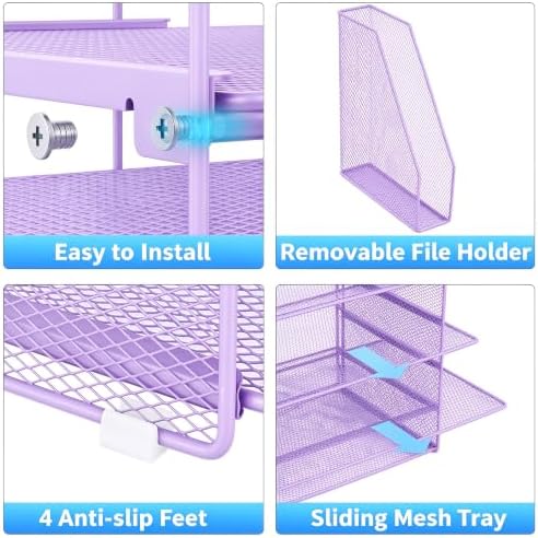 Desk Organizer, 5-Tier Paper Organizer Letter Tray, Purple - Image 3