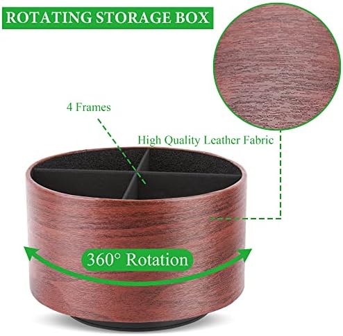 Round Leather Art Supply Organizer,Remote Control Holder,360 Degree Spinning,Multi-Functional Pencil Holder,4 Compartments Desktop Stationary Organizer(1-Light Brown2) - Image 3