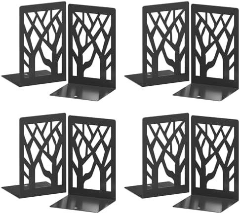 VFINE Book Ends 8 Pieces, Black Metal Decorative Tree Bookends for Shelves by VFINE