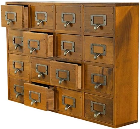 Card Catalog Desk Drawer Organizer - Wooden Storage Box with 16 Drawers - Home Office Desk Organizer Curio Cabinet - Rustic Drawers Dressers for Countertop- Apothecary Cabinet Tea Coffee Pod Storage by PrimoSupply