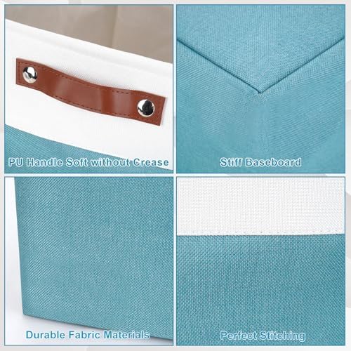 Collapsible Fabric Storage Cubes 11x11 Cube Storage Bins, 4 Pack Closet Baskets Box with Handles for Organizing, Shelf, Toys, Clothes, Home, Office, Nursery (Teal&White) - Image 6