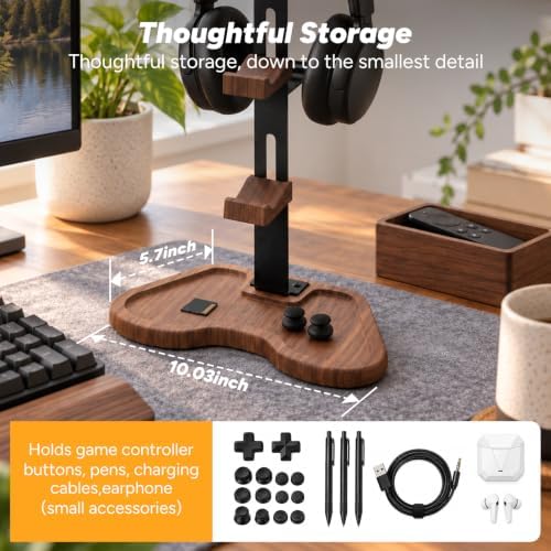 Solid Wood Controller Holder and Headphone Stand,controller holder for desk - Image 3