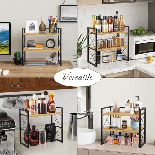 Desktop Shelf Organizer, 2 Tier Office Shelves, Wood Desk Organizer Storage Rack and Freestanding Display Shelf for Office, Dormitory, Home (Black Wood) - Image 7