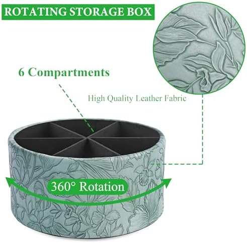 Remote Control Holder, 360°Spinning PU Leather Desk TV Remote Caddy,Desk Storage Box Room Accessories for Controller, Media,Mail,Calculator, Mobile Phone,Pencil(1-Carved Green2) - Image 3