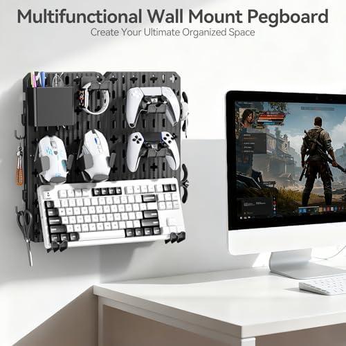 KDD Keyboard and Mouse Display Stand Holder, Wall Mount Office Organization Pegboard Combination Kit with Pen holder, Hooks, Headset & Controller Stand for Office & Home Hanging Organizer Storage - Image 2