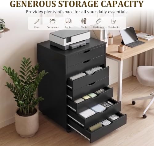 7 Drawer Office Storage Cabinet, Rolling File Cabinet for Office, Black - Image 5