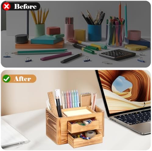 Multifunctional Desk Organizer with 2 Removable Drawers Pine Wood - Image 6