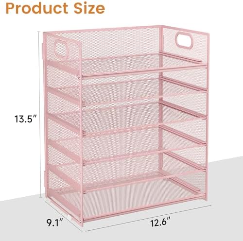 6-Tier Desk Paper Organizer, Desktop File Letter Tray with Handle, Document Sorter and Accessories Holder for Office, Home and School Workspace Organizers, Pink-2 Pack - Image 5