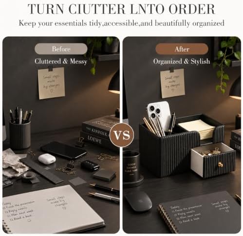 Small Desk Organizer with Sticky Notes Holder,Cute Pen Holder for Desk - Image 4