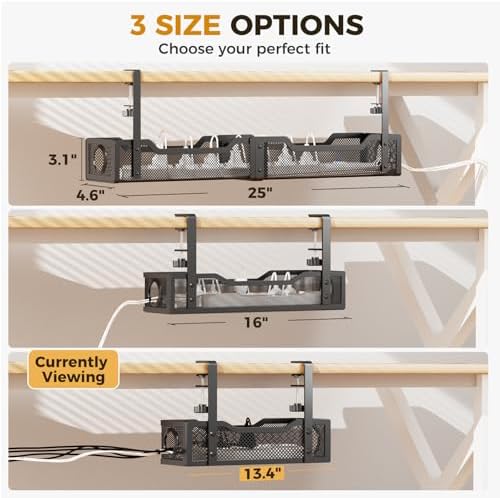 Under Desk Cable Management Tray, 13.4" Metal Cord Organizer, Black - Image 6