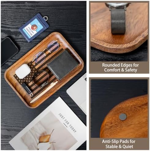 5 Pack American Flag Serving Acacia Wood Valet Tray for Men Women Catch All Wooden Tray, Mens Key Tray, Decorative Tray, Nightstand Tray Dump Tray EDC Tray for Phone Watch Wallet Jewelry - Image 5