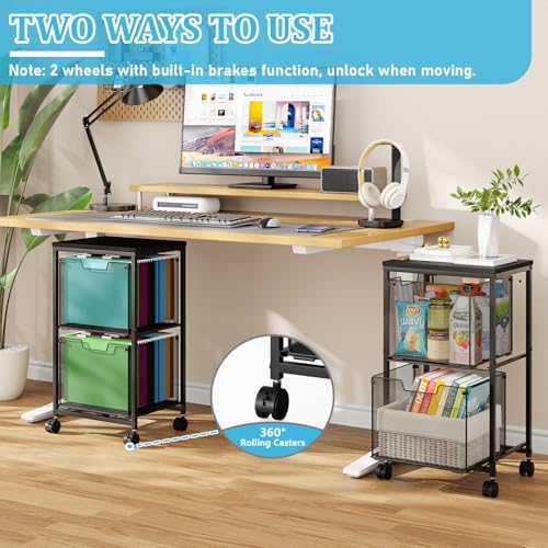Rolling File Cart with 2 Storage Drawers, Mobile File Cabinet with Wheels, Hanging File Folder Organizer, Under Desk Storage, Printer Stand Utility Cart Filing Cabinet for Home Office,Black - Image 3