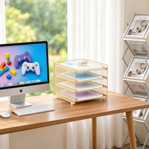 Desk Organizer, 4-Tier Paper Organizer Letter Tray, Gold - Image 5