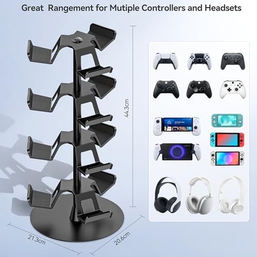 Headset Stand 4 Tiers for Desk, Rotatable Gaming Controller Stand for PS5/PS4/Xbox/Switch2/PS Portal/Phone, Universal PC Gamer Gift Accessory Controller/Headphone Holder for 12 Packs Controller - Image 4