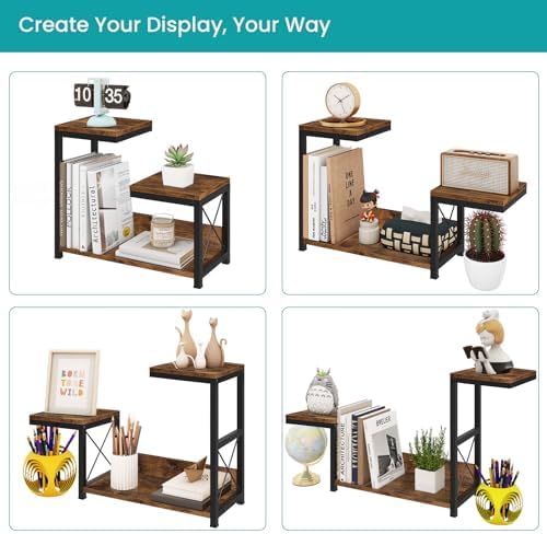 Desktop Shelf Organizer, 3 Tier Office Shelves, Wood Desk Organizers Storage Rack and Freestanding Display Shelf for Office, Dormitory, Home, Rustic Brown - Image 6