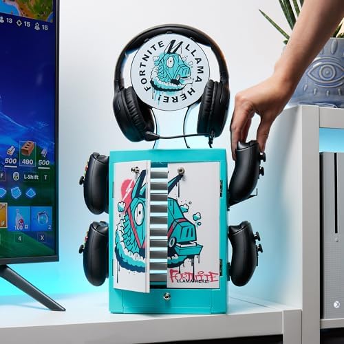 Numskull Official Fortnite Gaming Accessory Locker & Storage Stand – Holds 10 Games/DVDs, 4 Controllers, Headset, and Accessories – Durable & Compact Organizer – For Fans of Game Merchandise - Image 2