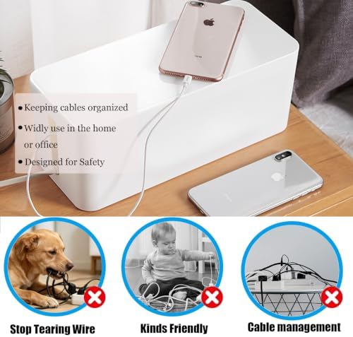 Cable Management Box,Power Cover Surge Protector for Desk Large White - Image 3