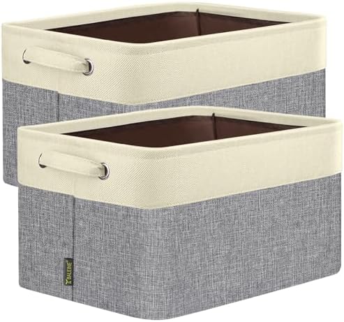 BALEINE 2 Pack Fabric Closet Storage Bins for Shelves, Linen Closet Organizers and Storage, Decorative Baskets for Organizing, Shelf, Clothes, Home, Office (Grey, 12"x8"x8") by BALEINE