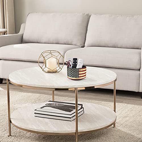 Round Leather Art Supply Organizer,Remote Control Holder,360 Degree Rotating,Multi-Functional Pencil Holder,4 Compartments Desktop Stationary Organizer(1-American Flag) - Image 6
