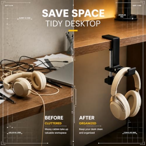 JAKO Headphone Stand for Desk, Aluminum Alloy Foldable Headphone Holder - Headset Stand Hook Mount, PC Gaming Headset Holder Under Desk Clamp for Office, Computer, Student Class Table, Handmade Table - Image 3