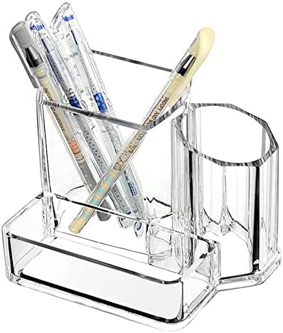 Sooyee Acrylic Desk Supplies Cosmetic Organizer Holder, 3 Compartment Office Desktop Caddy, Multi-function Pen Pencil Cup Phone Remote Control Stationery Storage Box for Home, School, Classroom, Clear by Sooyee