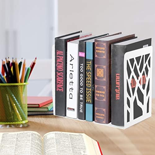 Book Ends, Bookends, Bookends for Shelves, Bookend, Book Ends for Heavy Books, White Metal Book Shelf Holder Home Decorative, Book Stoppers for Shelves, Bookend Supports 3 Pair - Image 6