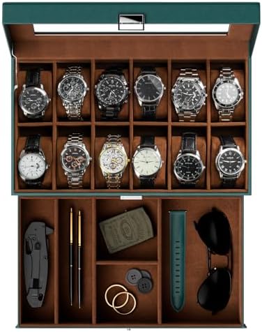 ProCase Watch Box, 12 Slot Watch Case for Men with Drawer, MidnightGreen by ProCase