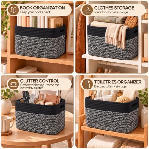 4 Pack Storage Baskets for Organizing, Woven Baskets for Shelves - Perfect for Toys, Books, Towels, and Clothes, Durable Gift Basket Bins Toy Storage, 13''Lx9''Wx7.8''H, Dark Grey and Black - Image 6