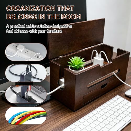 Cable Management Box with Storage Drawer, Wooden Cord Organizer Box - Image 7