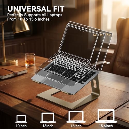 SOUNDANCE Laptop Stand, Aluminum Ergonomic Desk Riser, 10-15.6", Gold - Image 5