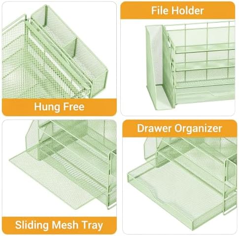 4-Tier Desk File Organizer with Drawer & Pen Holder (Green) - Image 2