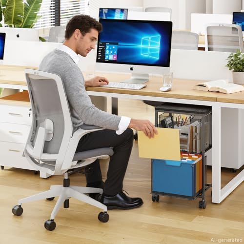 Rolling File Cart with 2 Storage Drawers, Mobile File Cabinet with Wheels, Hanging File Folder Organizer, Under Desk Storage, Printer Stand Utility Cart Filing Cabinet for Home Office,Black - Image 5