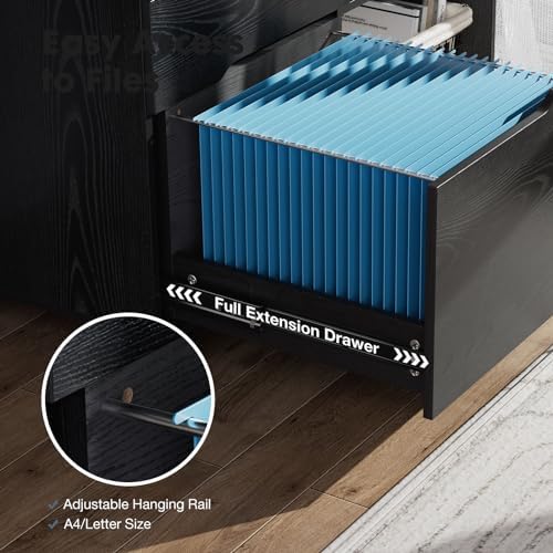 DUMOS 3 Drawer Rolling File Cabinet, Wood Printer Stand with Storage - Image 4