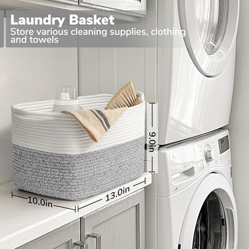 Goodpick Woven Storage Basket for Shelves, 13" x 10" x 9", Gray & White - Image 6