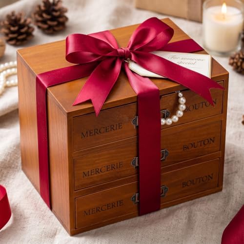 Wesiti Wooden Desk Organizer, 3 Drawers, Vintage Makeup Cabinet, Brown - Image 2