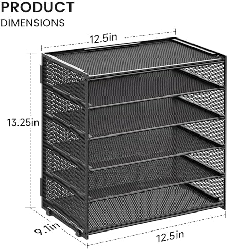 6 Tier Paper Organizer with Handle for Desk,Black with Closed top - Image 2