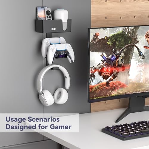 KDD 4-in-1 Wall Mount Controller Holder - Dual Game Controller and Headphone Hanger with Anti-Slip Pads for Xbox ONE/X Series/PS5/PS4 - Detachable Desk Storage for Media Remote, Phone and Speaker - Image 5