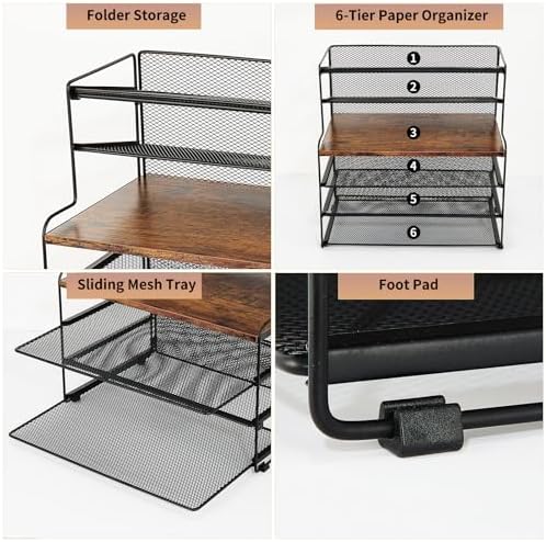 Desk Organizer, 6-Tier Paper Organizer Letter Tray, Brown Wood - Image 5