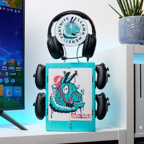 Numskull Official Fortnite Gaming Accessory Locker & Storage Stand – Holds 10 Games/DVDs, 4 Controllers, Headset, and Accessories – Durable & Compact Organizer – For Fans of Game Merchandise - Image 5