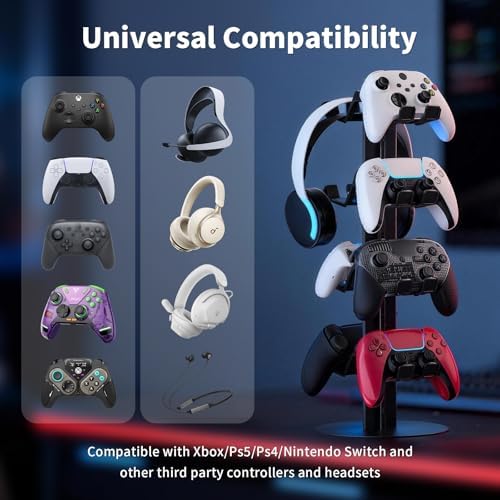 4-Tier Game Controller Holder and Headphone Stand Aluminum Alloy for Desk Compatible with X-Box, PS5, PS4, and N-Switch Headset Holder for 8 Controllers - Image 5