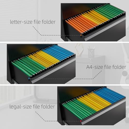 Lateral 4 Drawer File Cabient with Lock, Metal Filing Cabinets for Home Office, Heavty Duty Office Storage Cabinet for A4/Letter/Legal (Matte Black) - Image 5