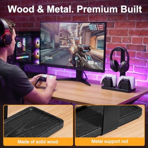 Solid Wood Metal Controller Stand with Modular Storage for Game Room Desk - Image 3