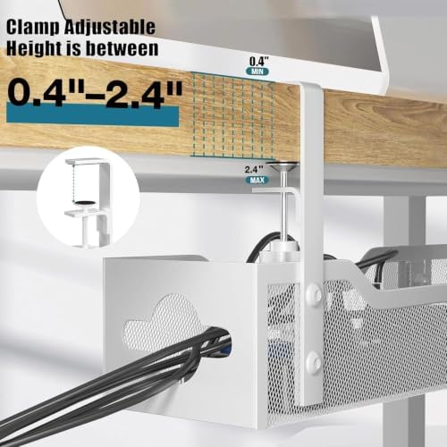 Under Desk Cable Management Tray 32'', Cable Management Under Desk No Drill, Cable Organizer with Clamp for Wire Management, Cord Organizer for Office, Home - No Damage to Table (White) - Image 3