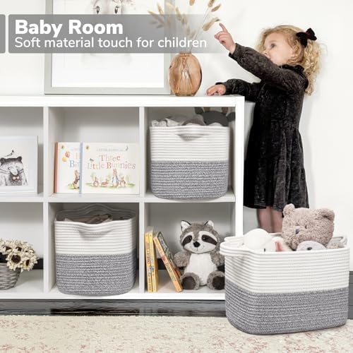 Goodpick Woven Storage Basket for Shelves, 13" x 10" x 9", Gray & White - Image 3